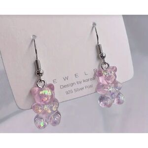 New! Adorable Pink Aurora Borealis Gummy Bear Dangle Earrings!